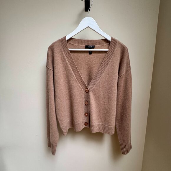 AQUA Cashmere Shell Stitch Sleeve Cashmere Sweater-Wheat Ivory - Picture 3 of 8